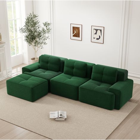 Divano modulare angolare 293x177x69 cm verde in velluto a coste senza montaggio con ottomana (1/5)