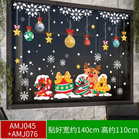 Autocollants de Noël pour centres commerciaux, magasins, vitrines, sapins de Noël, flocons de neige, boules à suspendre, nœuds décoratifs et autocollants statiques pour vitres.