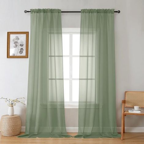 Tende trasparenti color verde salvia (set da 2 pezzi, 106,7 x 213,3 cm ciascuna). (1/4)