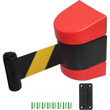 Barrière retractable 5m avec support mural rouge/blanc pour le contrôle des foules lors d'événements (1/5)
