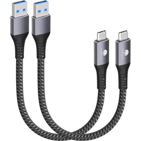 TRAHOO-Lot de 2 câbles USB C courts 15cm 10 Gbps USB 3.1 Gen2 Type C Android Auto QC3.0 3,1A USB A vers C Chargeur rapide pou[J323] (1/5)