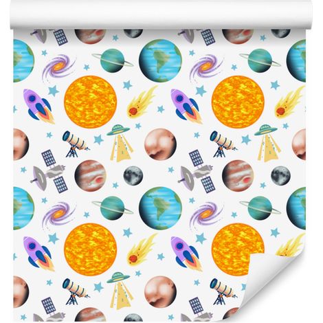 Papier peint Cosmos blanc et or pour salon et chambre 50x1000 cm (1/5)