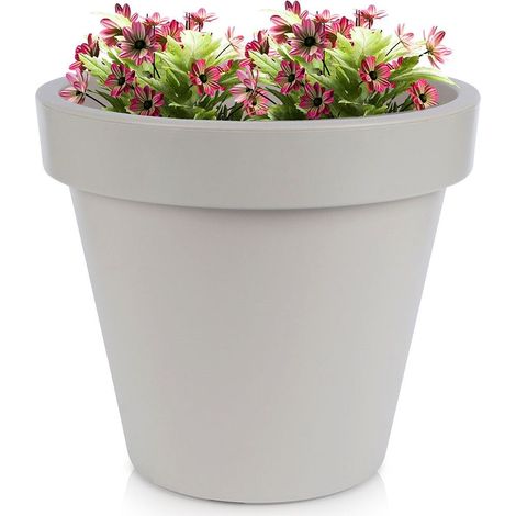 Pot de jardin rond en plastique beige 39x35 cm (1/5)