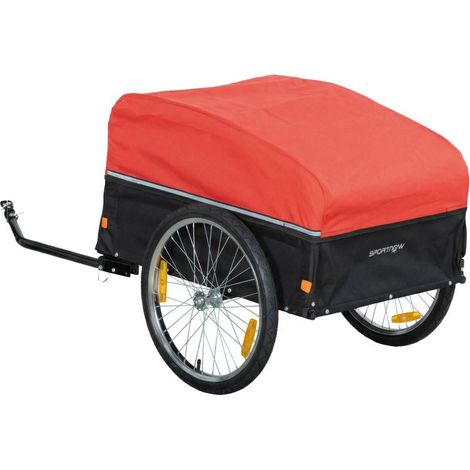 Remorque à vélo, 170 litres, remorque cargo avec attelage, bâche, système de fixation rapide 51 cm, pneus pneumatiques, jusqu'à 40 kg