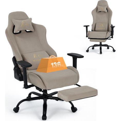 COLAMY Ergonomischer Gamingstuhl - Mit Fußstütze - 4D verstellbare Armlehnen - 90-135° verstellbare Rückenlehne - Taschenfederkern - Bis 136 kg, Braun (1/5)