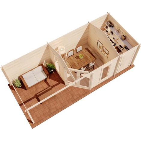 Alpholz 5-Eck Gartenhaus Liwa mit Anbau Gartenhaus aus Holz, Holzhaus mit 40 mm Wandstärke inklusive Terrasse, Blockbohlenhaus mit Montagematerial (1/5)