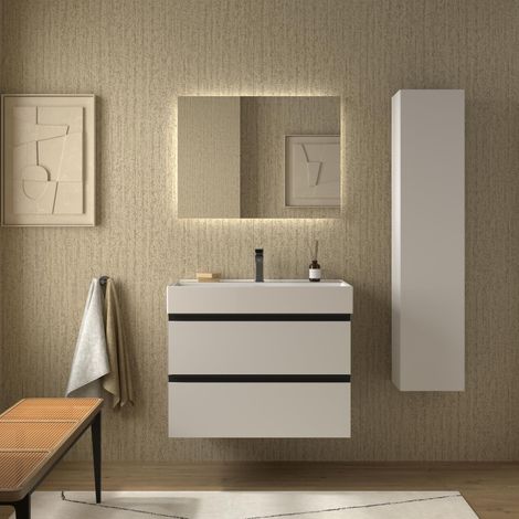 Meuble de salle de bain BEQUIA METAL 100cm Blanc mat Vasque Veneto Porcelaine Centrale (1/4)
