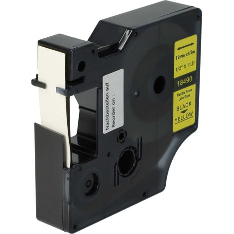 vhbw Label Tape Replacement for Dymo 18490 for Label Printer 3.5m x 12 mm, Black on Yellow, Nylon (1/4)