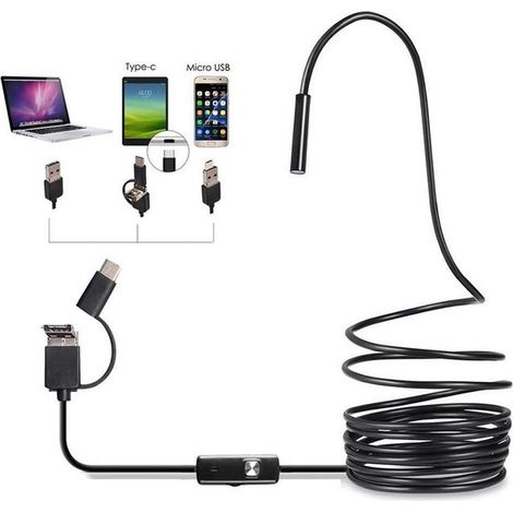 Caméra endoscopique avec lumière, caméra serpent HD 1080p, caméra d'inspection pour câble semi-rigide de 10 m, endoscope USB Type C 7 mm avec 6 LED, compatible avec smartphones et tablettes Android. (1/5)