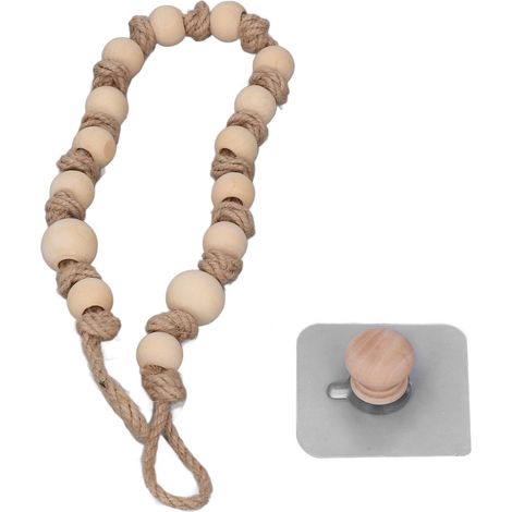 Embrasses de rideaux de style bohème, corde en bois durable, crochets de rideaux à usage général, adaptés aux rideaux, serviettes, corde en chanvre avec perles en bois, 55 cm. (1/5)