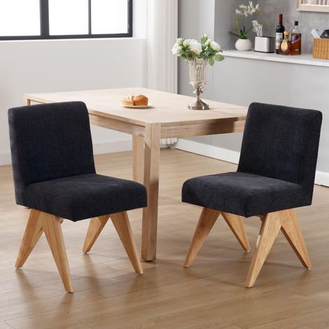 Esszimmerstühle 2er Set Polsterstühle Chenille mit Holzbeinen Holzkohle (1/5)
