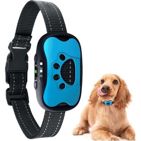 Collier Anti-aboiement Détection Intelligente des Aboiements avec 2 Modes Vibration et Son 7 Niveaux de Sensibilité, Bleu (1/5)