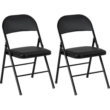 Lot de 2 chaises pliantes noires avec dossier en acier pour bureau et studio, 45x46x78 cm, gain de place design pratique