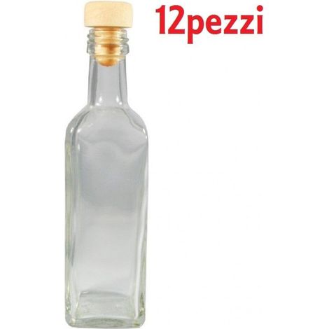TrAdE Shop Traesio - Set 12 Pezzi Bottiglie Bottigline Vetro Trasparente Mary Con Tappo 60cc -