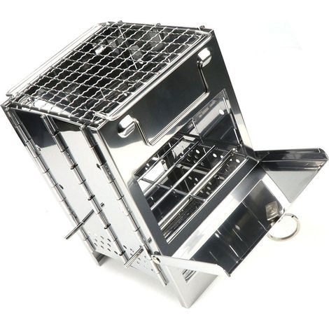 Barbecue à charbon de bois pliable en acier inoxydable, hauteur réglable, idéal pour la cuisine en plein air, le camping et les pique-niques. (1/5)