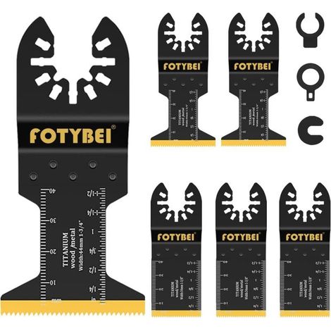 Coffret de 5 lames de scie oscillantes en titane – Pour coupe précise du bois, métal et plastique – Compatible avec outils oscillants universels (1/5)