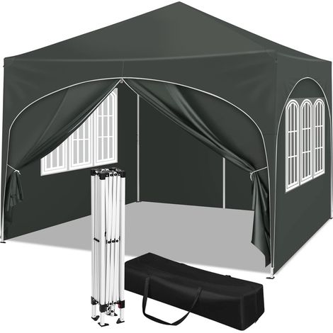 WOLTU Pop-up Gazebo. Gazebo with Sides 3m x 3m. Folding Event Shelter for Outdoor. Garden. Camping. Height Adjustable. Waterproof. UV-Protection. with Carry Bag. Grey (1/5)
