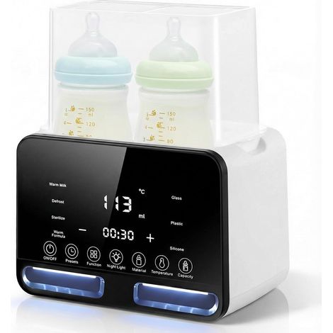 Calentador de biberones para 2 biberones, blanco – Calentador de biberones 4 en 1 con esterilizador y control de temperatura, calentador de comida para bebé para calentar y descongelar (1/5)