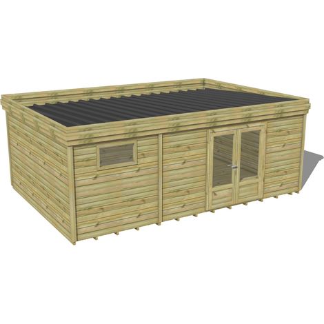 Abri Français – Abri de jardin bois pin traité autoclave 28mm – 6,5x4,6m – Bac acier laqué gris – Plancher en bois massif – Installation rapide (1/3)