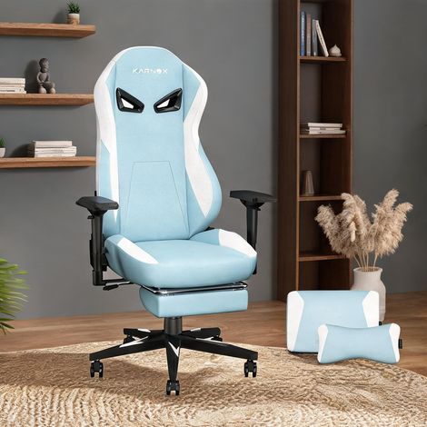 Chaise de bureau gaming en tissu bleu clair avec accoudoirs 4D (1/5)