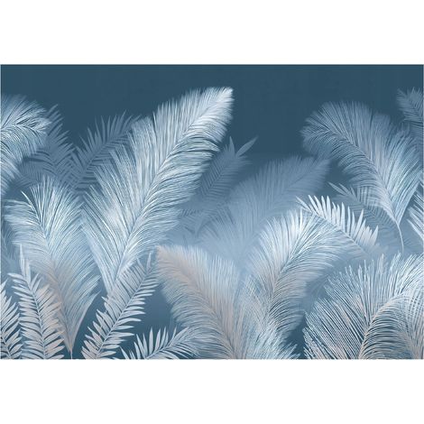 Papier peint mural feuilles abstrait blanc intissé grand format design intérieur salon chambre pas cher 400x280 cm