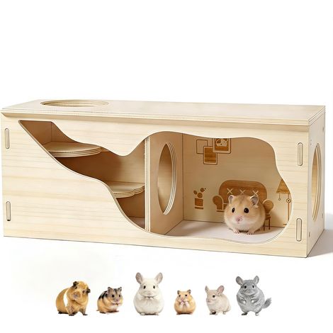 Maison à Hamster en Bois, Cachette en Bois pour Hamster, Maison Rongeur, Maisons Hamsters, Hamsters House, Démontable, Facile à Transporter, Convient à Tous Les Petits Animaux de Compagnie (1/5)