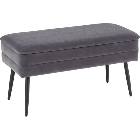 Pouf con contenitore, in velluto, color cenere scuro (1/5)