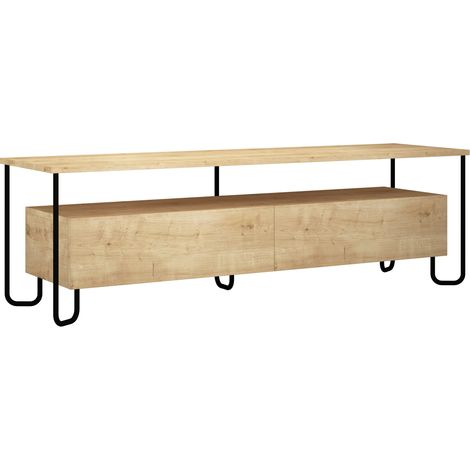 Mueble TV 150x42x45 cm roble claro con dos puertas y solapa - Leon