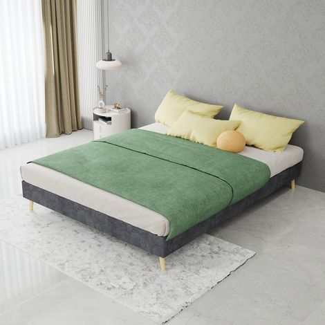 Cama 140x200 tapizada de tela y metal gris OKMYHOME (1/5)