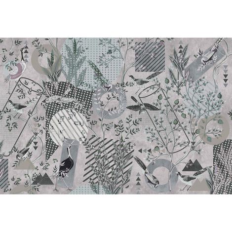 Papier peint panoramique oiseaux aire de jeu beige salon Tapisserie panoramique animaux abstraits Papier peint panoramique zen à motifs noir (1/2)