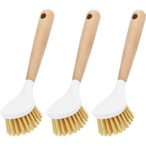 Ensemble de 3 brosses à vaisselle avec manches en bambou, comprenant une brosse de cuisine pour nettoyer les casseroles, les éviers et les plaques de cuisson, ainsi qu'une brosse pour poêle à frire à (1/5)