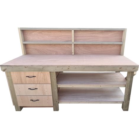 Wooden Eucalyptus Tool Cabinet Workbench With Storage Shelf (7V), 5ft (150cm), With back panel and Double shelf (1/5)