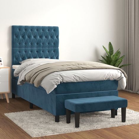 Lit simple  Lit à sommier tapissier avec matelas  Lit Adulte Bleu foncé 100x200 cm BVM39435 (1/5)