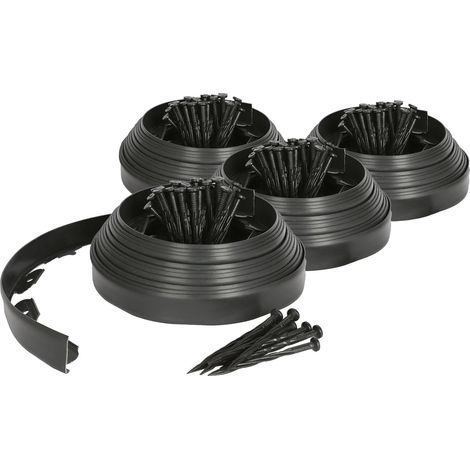 Lot de 4 bordures de jardin flexibles – 40 m x 4 cm – Noir – Avec 40 piquets – Idéal pour massifs, allées et pelouses (1/4)