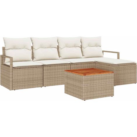Garden Sofa Set with Cushion 6 pcs Beige Poly Rattan vidaXL (1/5)