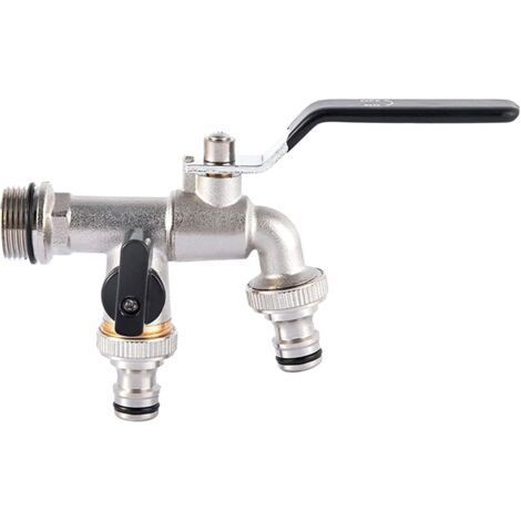Double Outlet Faucet 3/4 Inch and 1 3/4 Inch - Thickened Outlet Valve, Black Handle (1/5)