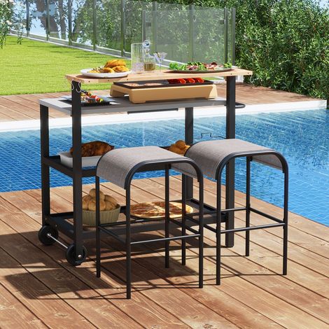 Desserte de bar à roulettes avec plateau rabattable, 3 niveaux, crochets et porte-serviettes pour cuisine, terrasse et jardin (1/5)