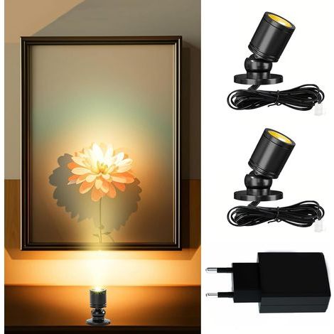 Set of 2 360° Rotating LED Spotlights, Mini Surface Mounted, 3000K Warm White, for Wardrobe/Hallway (1/5)