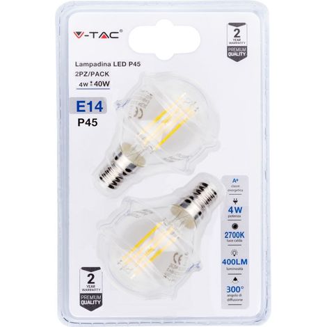 LED LAMPADINA - 4W FILAMENTO E14 CROSS P45 CLEAR COVER LUCE BIANCO CALDO 2PZ/BLISTER PACK 2700K - Luce CALDA (1/5)