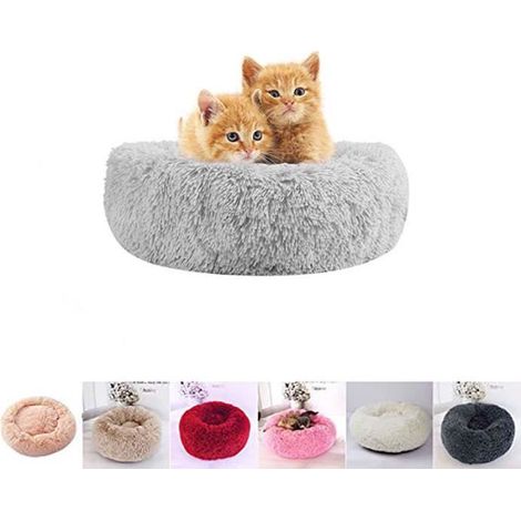 1 Panier Rond pour Chien et Chat, Peluche Douce, Coton PP, Antidérapant, Gris Clair 50cm