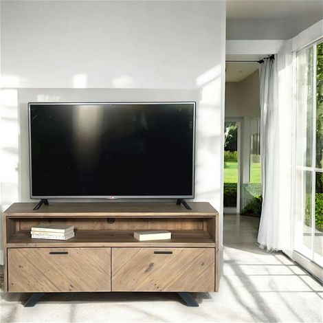 Meuble tv avec rangement bois recyclé VITTORIA (1/5)