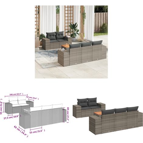 Salon de jardin 6 pcs avec coussins gris résine tressée - Ensemble Salon De Jardin - Meuble Extérieur - Résine Tressée - Rotin Synthétique - Fauteuil De Jardin - Home & Living (1/3)