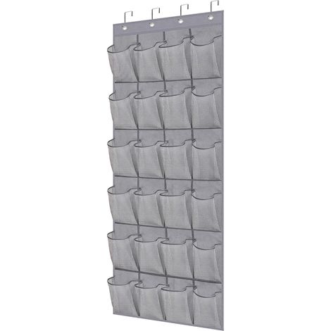Cintre de porte pour armoire à chaussures avec 24 grandes poches en filet, gris (1/2)
