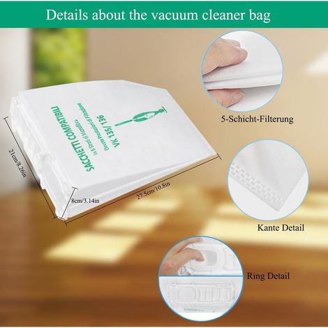 6er-Pack Staubsaugerbeutel für Vorwerk Kobold VK 135 vk136 (1/5)
