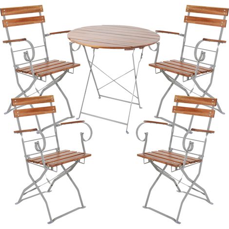 5-tlg Biergarten Set klappbar Ø80cm + 2 Stk Klappstuhl mit Armlehne-MBG1007+4xMBG1001 (1/3)