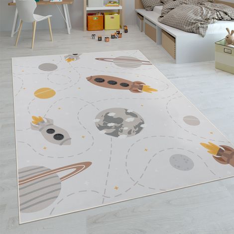 Paco Home Kinder-Teppiche, Kurzflor-Teppiche für Kinderzimmer mit vers. Designs Spielteppiche Bunt 200 cm Rund, Creme 2