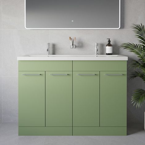 Napoli 390 Olive Green 1200mm 4 Door Vanity Unit with Double Glide Basins - 1200mm - Chrome 160mm Handle