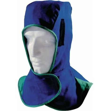 Cappuccio da saldatore con chiusura a strappo blu EN ISO 11611:2015 Classe 1/A1+A2 (1/4)