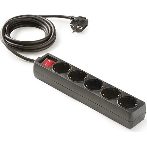 MULTIPRISE 5 PRISES TT NOIR AVEC INTERRUPTEUR - 1,5 M
