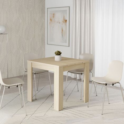 Mesa Fija Trosa, 4 Plazas, Superficie Efecto Listón, Forma Cuadrada, 80x80x76h cm, Marrón Roble (1/5)